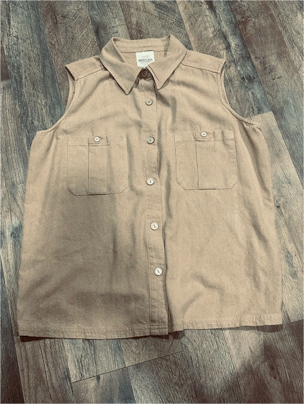 Vintage silk Bentley Sleeveless Button-Front Shirt